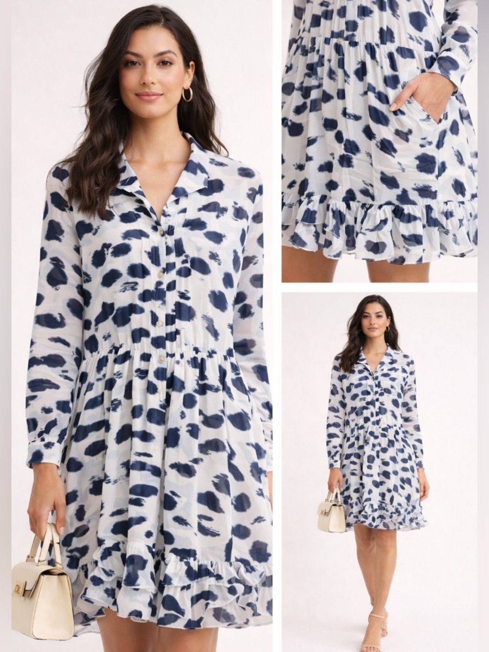 Rachel Zoe Bridgit 100% Silk Ruffle Dress Sz 6 Blue Button Front Flirty